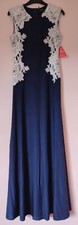 NEW AX Paris White Lace Navy Satin Evening Gown Long/Maxi Dress 10 Blue EU 38
