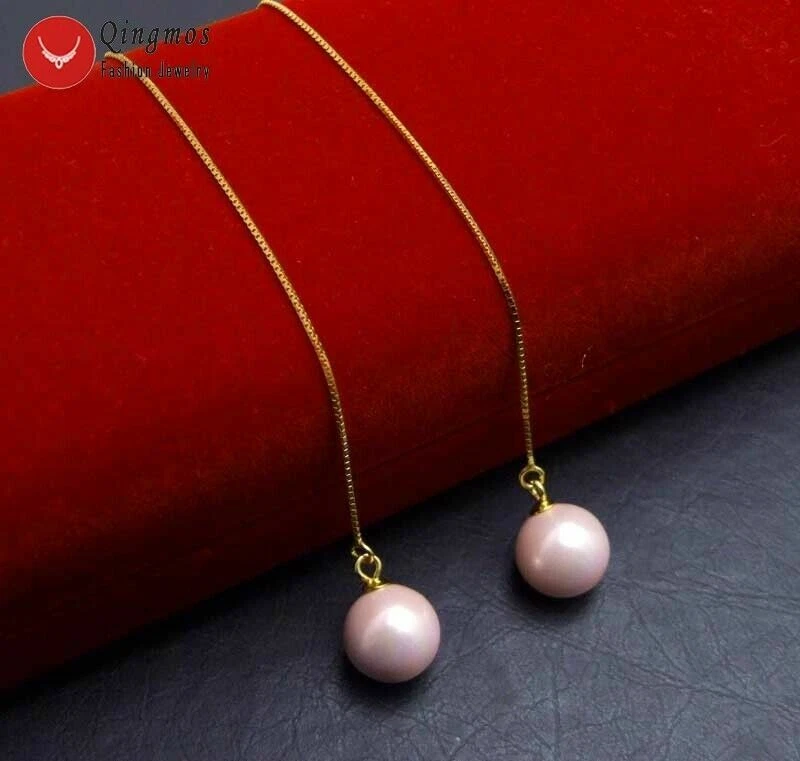 Pendiente de línea de oreja 10 mm rosa redondo concha de mar perla color dorado plata s925 ear658 Foto 2 de 4