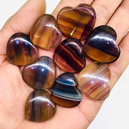 9 Stck. Natürlicher Bi Color Fluorit 22-24 mm Herz Cabochon Unbehandelt Edelsteine Posten - Bild 5 von 11