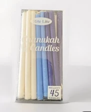 Rite Lite 45 Count Chanukah Hanukkah Judaica Assorted Blue White Candles 5.25"