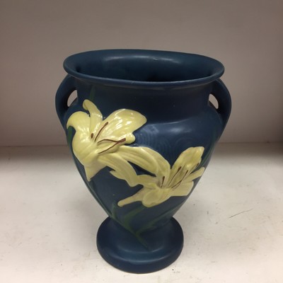 Vintage Reproduction Roseville Pottery Blue Zephyr Lily Vase 202 8