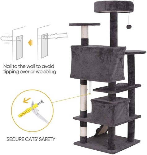 55" Cat Tree Tower Multi-Level Cat Condo Scratching Post Pet Kittens Play House - Picture 4 of 8