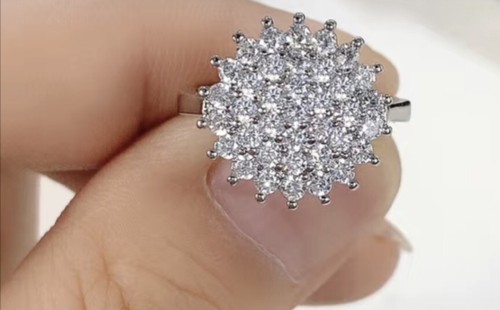 Cluster Women Ring 2ct Round Cut Simulated Diamond 14k White Gold Plated Size 9