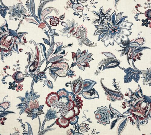 P KAUFMANN GARDEN FLORA DENIM BLUE JACOBEAN FLORAL LINEN FABRIC BY YARD 54"W