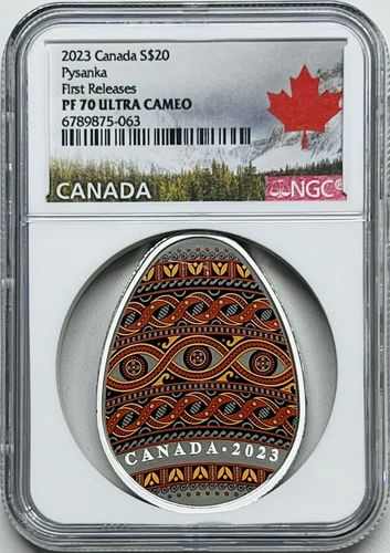 2023 $20 1OZ CANADA PYSANKA UKRAINIAN EGG NGC PF70 SILVER PROOF FIRST RELEASES