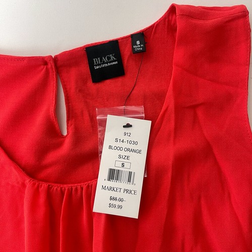 NWT BLACK Saks Fifth Avenue Womens S Chiffon Layered Blouse Top Orange - Picture 8 of 9