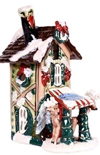 Blue Sky Clayworks Comet Vixen Cozy Hotel Tea Light Candle House Christmas NWT