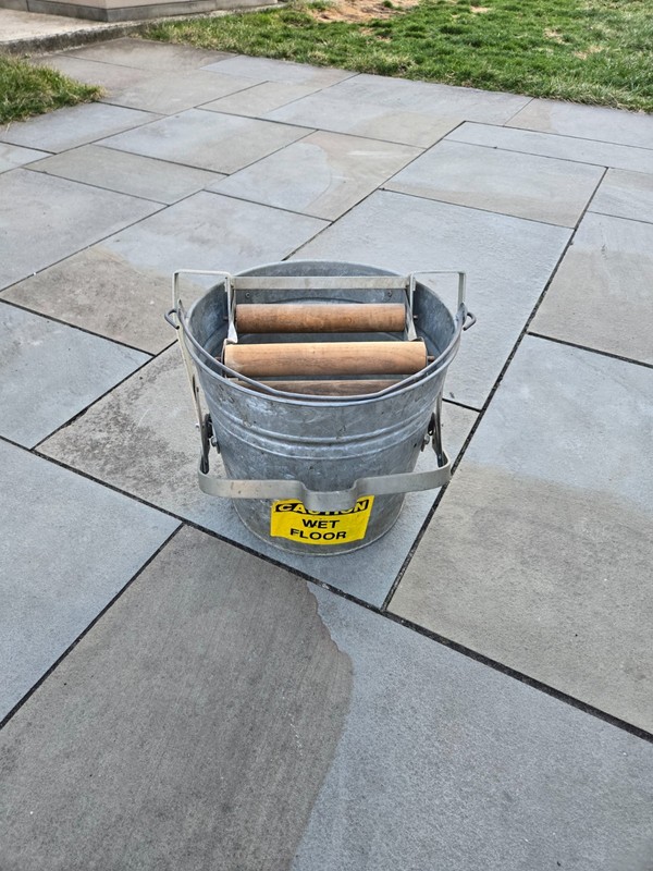 EMSCO Mop Bucket Galvanized Metal Steel Wringer Pail Foot Pedal Wood Rollers USA