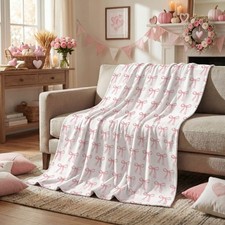 Bow Flannel Blanket Throw Pink Soft Fuzzy Plush Cozy Fleece 60x80 Inch Decor