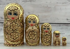 Ukrainian Hand Painted Nesting Doll 5 pieces Wood Burning Doll 4.13'' or 10.5 cm