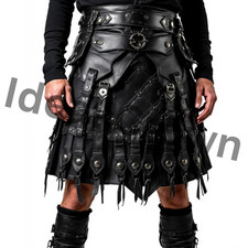Handmade Black Leather Gladiator Kilt Gothic Cosplay Costume new Design Kilt