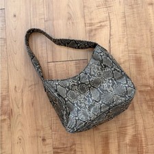 Vintage 90s Vegan Snake Print Shoulder Bag - Neutral Python Pattern