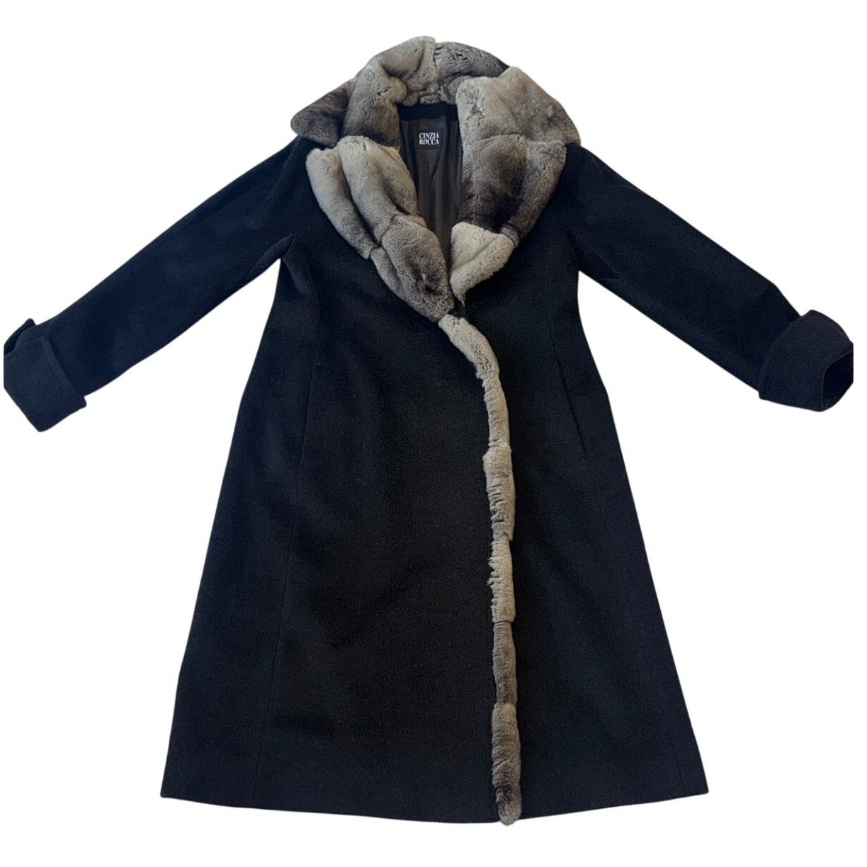 Cinzia Rocca Charcoal Angora Wool Coat Rabbit Fur Trim Collar Italy Size 10