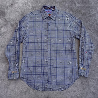 Robert Graham Shirt Mens Small Blue Black Classic Fit Glen Plaid Long Sleeve