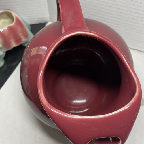 Vtg Hall Ball Pitcher Jug Ice Lip Burgundy Maroon Water Juice 633 - Picture 6 of 7