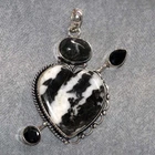 Love Heart White Buffalo Turquoise Black Onyx 925 Silver Plated Pendant 2.4" GW