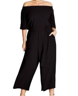 Neutral Wide Leg Off Shoulder Jumpsuit Black 14 Minimalist Classic Chic Preppy