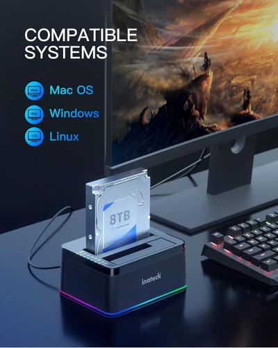 Inateck RGB SATA to USB 3.0 Hard Drive Docking Station with Offline black - Picture 6 of 13