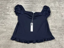 Set the Stage Top Womens Large Blue Lace Shoulder Ribbed NWT