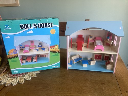 Wooden Doll House with Furniture and Accessories for Age 3 and up Girls Kids - Picture 3 of 4
