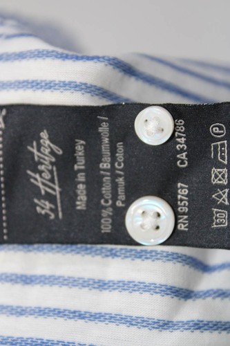 34 Heritage Mens Cotton Striped Print Long Sleeve Button Up Top White Size 2XL - Bild 5 von 6
