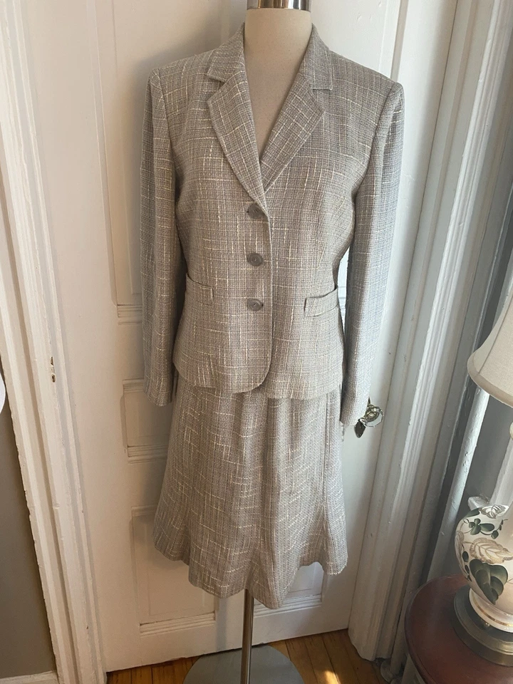 JONES NEW YORK LIGHT GRAY TWEED SKIRT SUIT-SIZE6-NWOT-RAYON LINEN COTTON BLEND! - Image 3 of 4