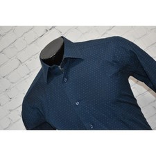 David Donahue Dress Shirt Mens Size Large Slim Fit Blue Polka Dots