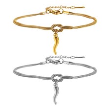 Women's Infinity Knot Italian Horn Pendant Stainless Steel Bracelet Adjustable