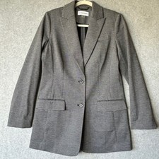 Calvin Klein Women Houndstooth Blazer Jacket Black White Sz 6 Classic Y2K Preppy