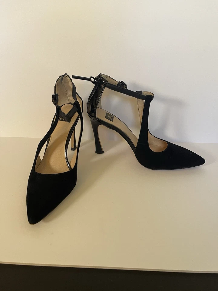 LOUISE et CIE Suede & Patent Leather T-Strap Stiletto Heels | 6.5 M / 37 - Image 2 of 4