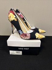 Nine West Fresh Pointed Toe High Heels Pumps Shoes Black Floral Womens Size 6 M