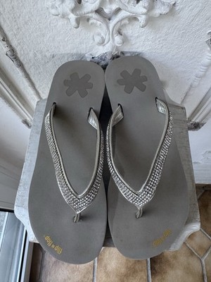 Damen Plateau Zehentrenner flip*flop Strass Glitzer Sandalen Badeschuhe ca.Gr.36