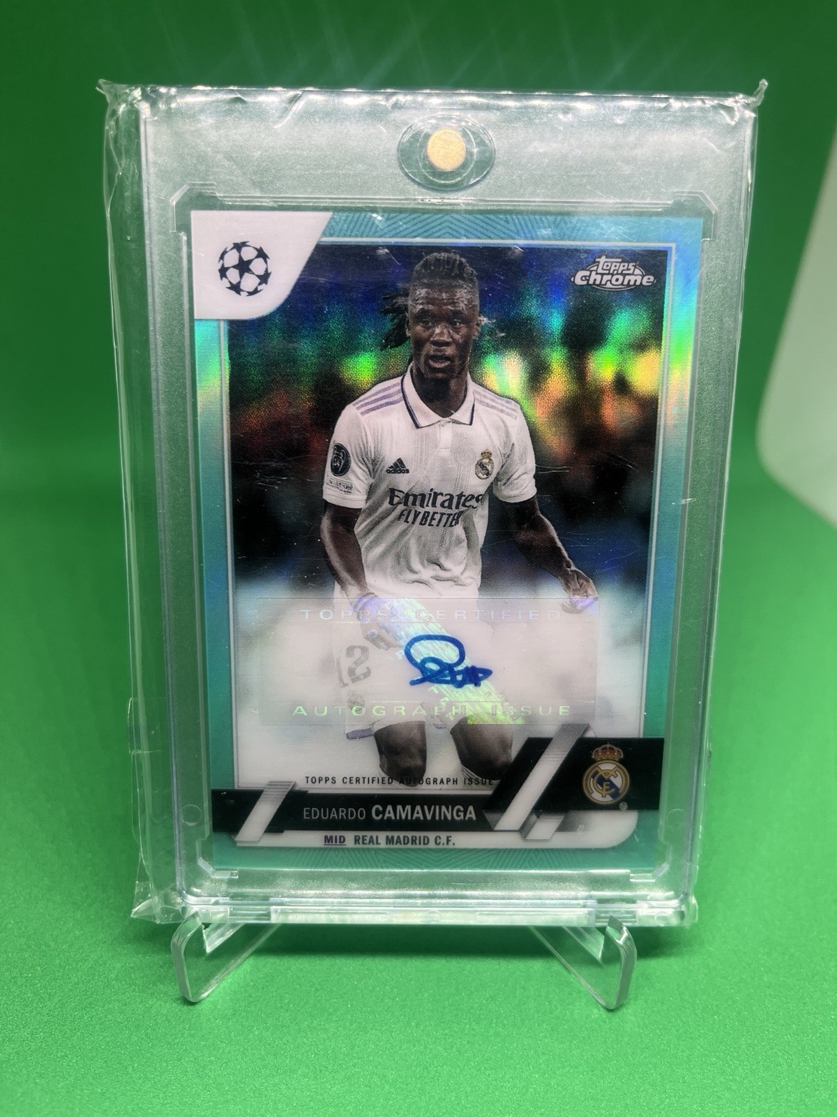 2022-23 Topps Chrome UEFA Aqua Refractor Auto Eduardo Camavinga Real Madrid /199