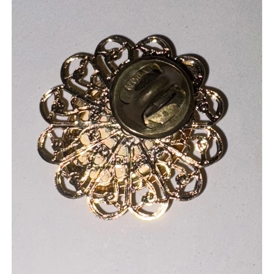 Винтажная брошь на булавке с овальной камеей ангел-хранитель с ребенком религиозный золотистый цвет - Изображение 3 из 4