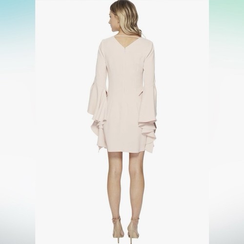 Halston Heritage V-Neck Flounced Sleeve Mini Cocktail Dress In Pink Bloom size 6 - Picture 11 of 11