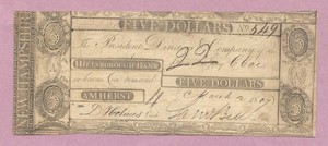 1807 Hillsborough Bank, Amherst New Hampshire, NH, $5, Five Dollars Obsolete
