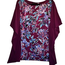 Bob Mackie Wearable Art Top Kimono Purple Floral Art to Wear Abstract SZ 2X NWT