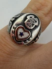Vintage Ring Sterling Silver WWII Sweetheart Enamel Heart Size 3 Pinkie LX