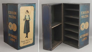 Antique EDISON MAZDA Automobile Lamps Tin Litho Advertising Display Cabinet Sign