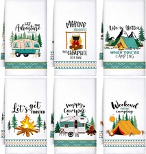 Set of 6 Camping Kitchen Towels White Absorbent Dish Small, 