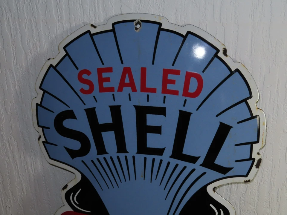 Schild Emailschild Benzin Sealed Shell Sold Here, Werkstatt! - Bild 2 von 4