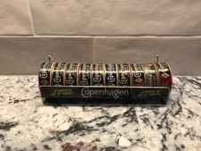 Original Copenhagen Snuff Tobacco Store Display Metal Stand & 10 Empty Tins Cans