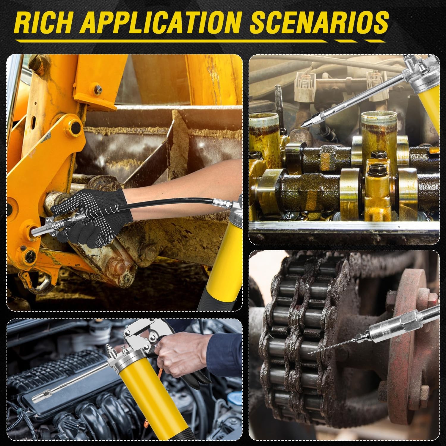 Grease Gun Kit, 7000 PSI Heavy Duty Pistol Grip Grease Gun with 14 oz Capaci...