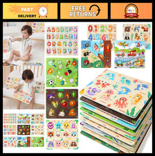 9 Pack Montessori Wooden Toddler Puzzles - Animal, Alphabet, Number  Shape Set