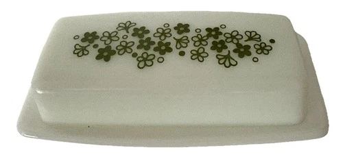 Vintage Pyrex Crazy Daisy Butter Dish & Cover 72-B Green & White Spring Blossom