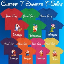 Personalised 7 Dwarfs T-Shirt Custom Name Front & Back Funny Disney Gift Tee Top