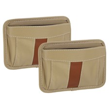 2pcs Car Seat Side Pocket Organizer PU Leather Auto Console Storage Bag Beige 