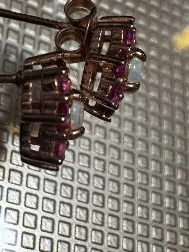 Round Cut Simulated Fire Opal Women's Flower Stud Earrings 14k Rose Gold Plated - Image 2 of 4