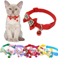 Plaid Bow Bell Collar Adjustable Safety Buckle for Cats Small Dogs Fashion Pet