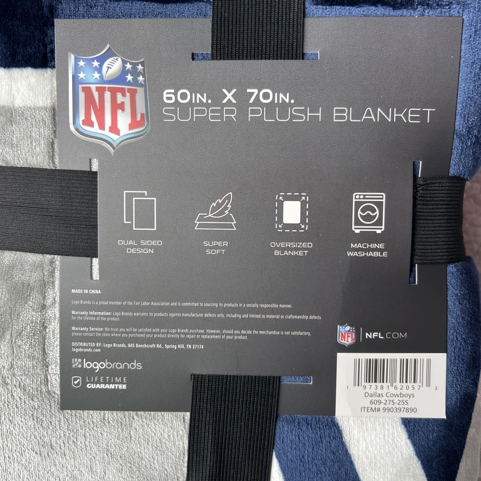 Manta súper de felpa de los vaqueros de la NFL de 60 pulgadas X 70 en paquete nuevo envío rápido Foto 3 de 4